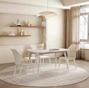 Juego de Mesa y Sillas de Comedor Redondas Extensibles y Plegables de Madera de Diseño Moderno para Sala de Estar, Hogar, Hotel, Apartamento, Villa - Product Image 3