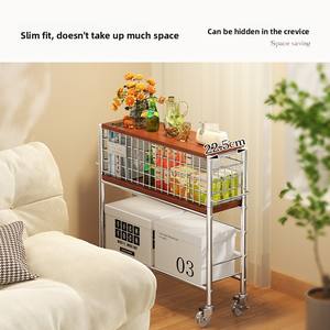 छोटे प्राचीन शैली की ट्रॉली साइड टेबल चल कॉफी टेबल फ्लोर-खड़े स्नैक भंडारण शेल्फ लिविंग रूम सोफा साइड कैबिनेट नो - Product Image 5