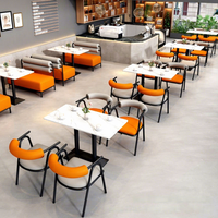 Table à manger en dalle de pierre de fer, chaises, ensemble de canapés modernes pour hôtel/appartement, zone de réunion/réception, banquette de cafétéria
