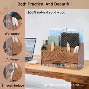 Office Organizer Wooden Desktop <b>Storage</b> <b>Box</b> With <b>Drawer</b> For Accessories And Stationery - Product Image 2