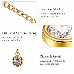 Collier rond en acier inoxydable plaqué or 14 carats sous vide avec breloques en zircon et cristal, chaîne de 45 cm, tons or et argent - Product Image 2