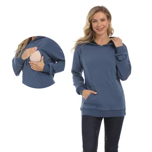 Tamanho grande camisola maternidade amamentação Hoodie enfermagem roupas para mulheres grávidas velo térmico tecido estoque atacado