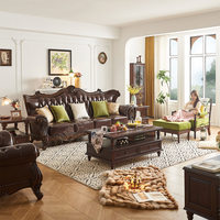 Hochwertiges U-förmiges Dreisitzer-Sofa im amerikanischen Stil aus echtem Leder, Schwamm, vollnarbiges Rindsleder, leichtes Luxusdesign, Kirschholzrahmen