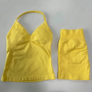 Low cost Wholesale Sustainable Yoga Set Women Tank Top Scrunch Butt Shorts Premium Breathable Eco-friendly Gym Set TKAN847 - Product Image 4