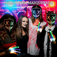 EL Wire Horror Bloody Face Masks Glowing Prop Neon Party Street Dance Rave Halloween Mask Gloves Masquerade for Kids and Adults