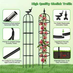 Lot de 2 treillis obélisque de jardin pour plantes grimpantes, extérieur, 6,6 pieds - 78 pouces, cages et supports pour plantes en métal revêtu de PE - Product Image 2