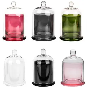 Decorative Color Bell Shaped Glass Candle Jar With Clear Glass Domes Cover