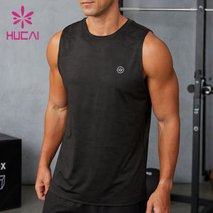 HUCAI カスタム ポリエステル 3D シリコンプリント 迷彩柄 ジャカード ホロー トレーニング ランニング シングル ジム ワークアウト タンク トップ メンズ - Product Image 1