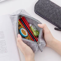 Porte-stylos portable en feutre avec fermeture éclair, grande capacité, durable, pour le bureau ou l'école, élégant organisateur de crayons