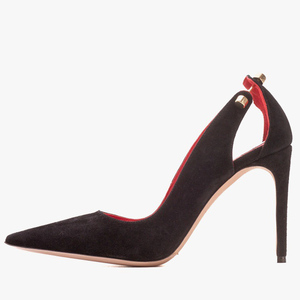 Zapatos de tacón de aguja de gamuza para mujer, talla grande 44, con decoración metálica, diseño recortado en la parte trasera, para pies anchos, ideales para la noche. - Product Image 1