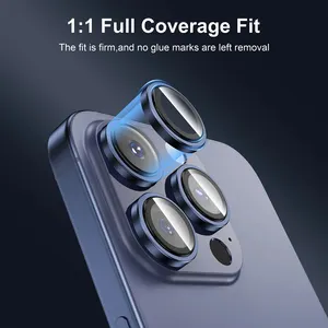Pelindung lensa kamera iPhone 13 14 15, penutup pelindung lensa kamera kaca Tempered untuk iPhone 14 15 Pro Max