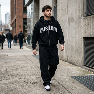 OEM Manufacturer Custom Heavyweight <b>Tracksuit</b> Streetwear Drop Shoulder Oversized Embroidery Zipper Hoodies Set - Product Image 2