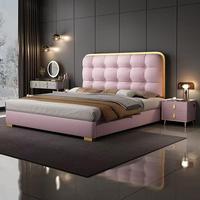 Robuste Schlafzimmermöbel Nordisches Modernes Luxus-Hauptschlafzimmer Kingsize-Bett Langlebiges Holz-Lederbett Mit Matratze