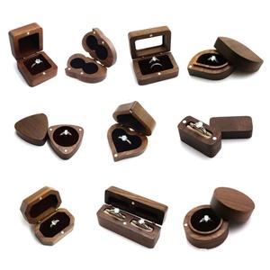 Wholesale Walnut Wood Round Wedding <b>Ring</b> Boxes Unique Heart Design for <b>Couple</b> <b>Rings</b> Jewelry Boxes - Product Image 1