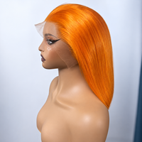 Jahe Jeruk # Wig Bob Lurus 350 Bone Straight dari Rambut Asli Manusia dengan Lace Transparan, Wig Pendek Lurus Halus Berwarna, Vendor Grosir untuk Wanita