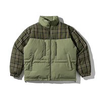 Veste matelassée à col montant pour homme, coupe ample, motif écossais, chaude, multi-poches, style workwear pour l'hiver