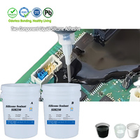 Composé de scellement en silicone bicomposant 2K thermoconducteur, rapport de mélange 1:1, colle AB autonivelante ignifuge pour emballage