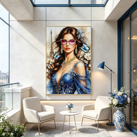 Art Mural Porcelaine Cristal Incrusté Diamants Seigneur Krishna flûte vache sacrée Décoration Murale Hindoue