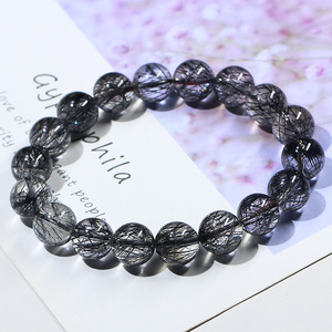 <span class=keywords><strong>Bracelet</strong></span> en cristal naturel de cheveux noirs pour hommes et femmes cristal de tourmaline noire brésilienne cristal de titane - Product Image 2