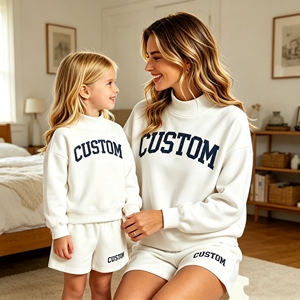 Personalized <strong>Mummy</strong> <strong>and</strong> <strong>Me</strong> Shorts Sweatshirt Set Mock Neck Blank French Terry Kids Girl Woman Sporting Set Fall Winter Clothes - Product Image 1