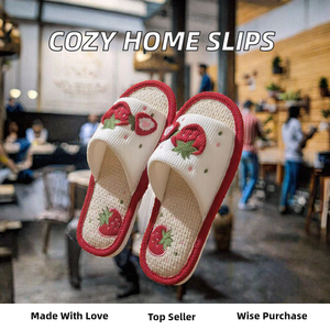 Pantuflas <span class=keywords><strong>de</strong></span> <span class=keywords><strong>Casa</strong></span> para Mujer, Interior, Parte Superior <span class=keywords><strong>de</strong></span> Lino, Punta Abierta, Antideslizantes, Suela <span class=keywords><strong>de</strong></span> EVA Cálida, Encantadoras Chanclas, Suavidad para Pies Descalzos, Plantilla <span class=keywords><strong>de</strong></span> Tela <span class=keywords><strong>de</strong></span> Algodón - Product Image 2