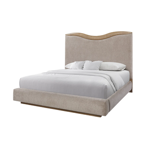 <span class=keywords><strong>Letto</strong></span> <span class=keywords><strong>matrimoniale</strong></span> di lusso in legno naturale con testiera imbottita in <span class=keywords><strong>tessuto</strong></span> di lino, design a onda - Product Image 5