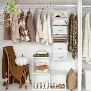 6-<b>Shelf</b> Hanging Closet Organizer Detachable 3-<b>Shelf</b> Storage For Bedroom Clothing Fabric Non-Woven Rectangular <b>Hook</b> Type - Product Image 4