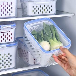 Oem Food Grade Material Fridge Organizers <b>Plastic</b> Washable Airtight Food Storage <b>Container</b> Sets With Drain Basket - Product Image 2
