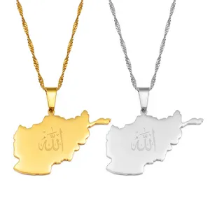 European and American fashion national style Afghanistan map Pendant necklace polished geometric stainless steel pendant