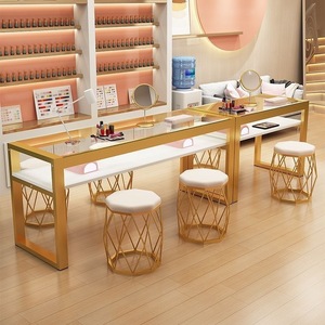 Table de manucure moderne en verre avec tabouret, facile à nettoyer, mobilier commercial pour salon de beauté - Product Image 3