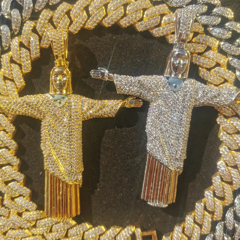 Colar pingente rio de janeiro, nova estátua de jesus cruz mãos abertas sacrosanct diamante dourado joia pingente