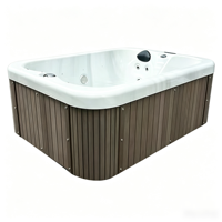 Bain à remous massant en acrylique avec 2 sièges inclinables, bain spa avec bordure en bois