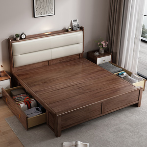 Lit rembourré en bois massif 1,8m/1,5m, nouveau style chinois, mobilier de chambre principale - Product Image 2