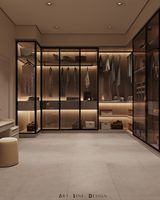 Dressing moderne de luxe avec porte en verre, armoire de chambre personnalisée avec éclairage LED