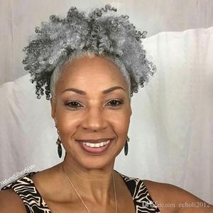Sal y pimienta pelo gris plata pelo natural puff pan negro de las mujeres clip en cordón Grey de cola de caballo de pelo humano 120g - Product Image 2