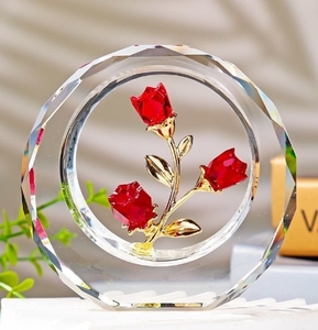 Handmade Rose Flower Crystal Figurine with <b>Vase</b> Ornament Gift Home Table Decor for Valentine's Day Wedding Anniversary - Product Image 4