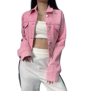 Nouveautés 2025 - Manteau en jean délavé boutonné pour femmes, coupe ajustée, couleur rose, veste décontractée tendance - Product Image 5