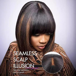 Parrucca Liscia Bob da 10 Pollici Senza Colla <span class=keywords><strong>con</strong></span> Frangia Ordinata, Corta, Marrone, Realizzata a Macchina, per Vendita all'Ingrosso - Product Image 2