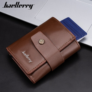 Baellerry Men's Tri-Fold <b>Wallet</b> Coffee Color RFID Protection Multi-Card <b>Holder</b> With Button Closure Solid Design - Product Image 3