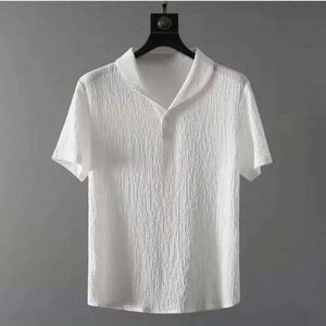 Men Summer 2-Piece Breathable Suits Short Sleeve Tops + Long Pants Solid Color Polo Lapel Collar Button <b>Elastic</b> Waist Trousers - Product Image 4