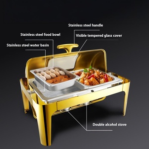Juego de <span class=keywords><strong>Buffet</strong></span> Eléctrico de Acero Inoxidable de 9L con Tapa Enrollable, Recipiente Rectangular para Mantener la Comida Caliente con Ventana de Vidrio para Uso en Hoteles/Fiestas - Product Image 4
