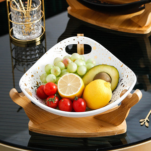 Nórdico Sala Mesa De Jantar Lanche Sobremesa Tigelas De Armazenamento Prato De Pão Cerâmica Fruteira Saladeira com Suporte De Madeira De Bambu - Product Image 3
