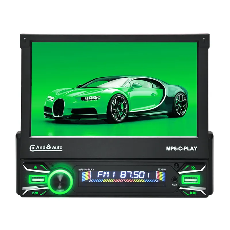 1Din 7'' USB/TF/AUX Bluetooth Car Multimedia Player Wireless Carplay, Android Auto Mirror Link Automatic Retractable Screen