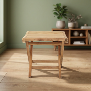 Tabouret de jardin pliable en bois réglable, aspect teck moderne, et pouf de patio, siège d'extérieur - Product Image 2