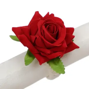 Ручной работы Красная белая роза искусственный цветок Салфетка кольцо держатель для отеля свадебное украшение салфетка Пряжка стол домашний Декор Орнамент