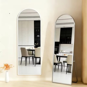Miroir sur pied de luxe grand format en or avec cadre métallique rond pour chambre moderne - Product Image 6