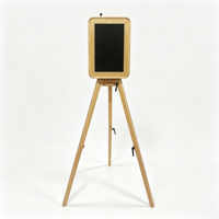 Photo Booth Kayu Lipat Dua Sisi dengan Kaki Lipat, Kompatibel dengan iPad/SLR/Kamera, WiFi, Cetak Mandiri untuk Pernikahan dan Pesta