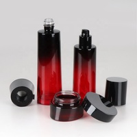 Ensemble de flacons cosmétiques en verre dégradé rouge-noir de luxe rechargeables de 30 g à 150 ml pour toner, essence et crème pour le visage