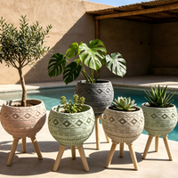 Pot de fleurs en fibre d'argile pour la maison et le jardin avec support à trois pieds, design minimaliste moderne, pots pour grandes plantes d'intérieur