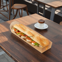Emballage de plateau en kraft compostable imprimé sur mesure pour la restauration rapide à emporter, plateau ouvert pour baguette et hot-dog avec laminage mat